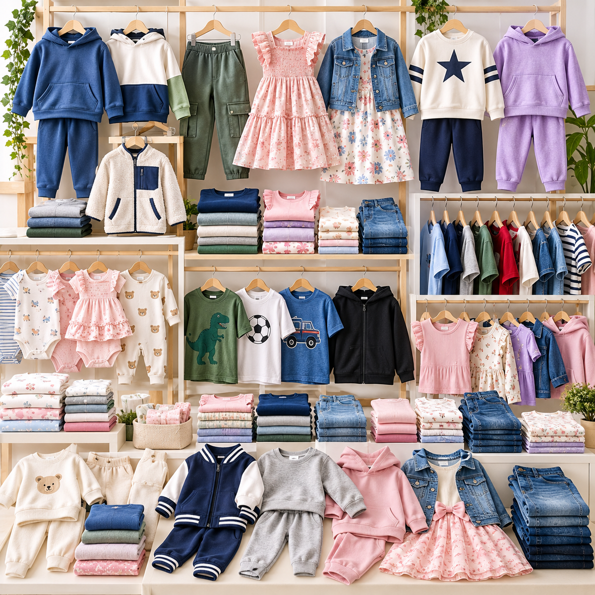 Colección de ropa infantil en tonos pastel