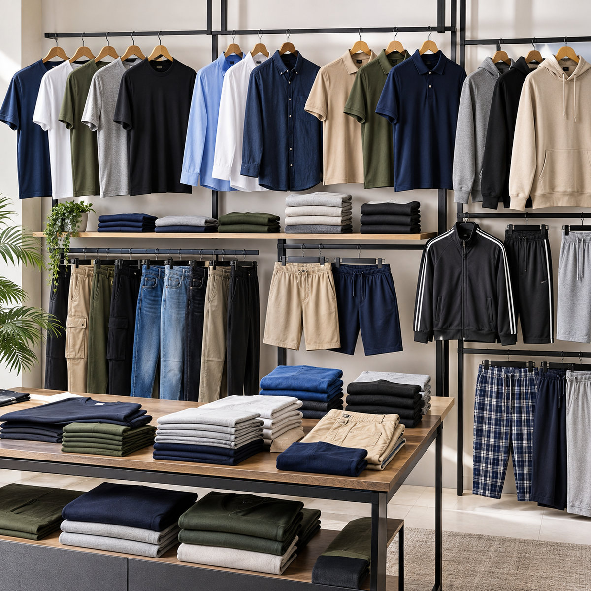 Exhibición moderna de ropa para hombre