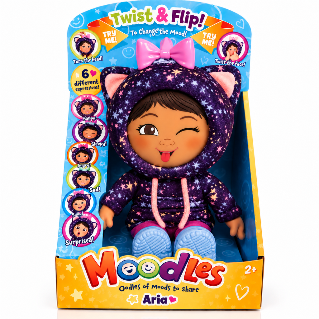 Moodles Aria Doll – 6 Changing Facial Expressions – Interactive Emotions Doll Ages. Muñeca 6 expresiones